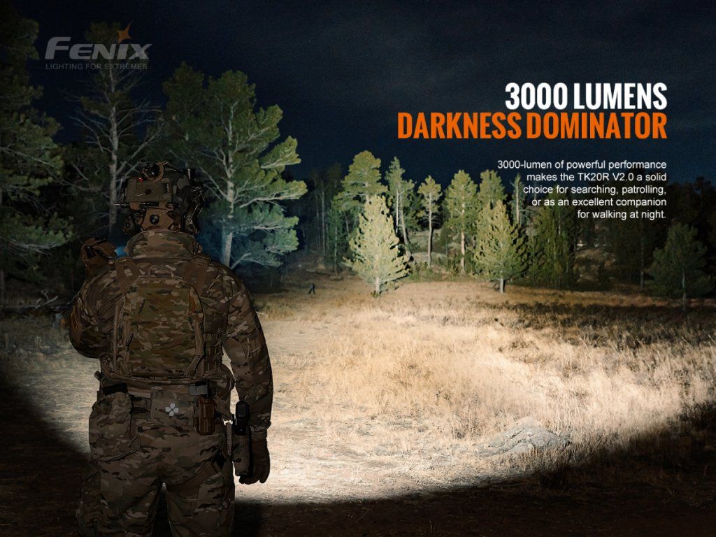 Fenix TK20R V2.0 — detail hladkého reflektora a LED Luminus SFT-70