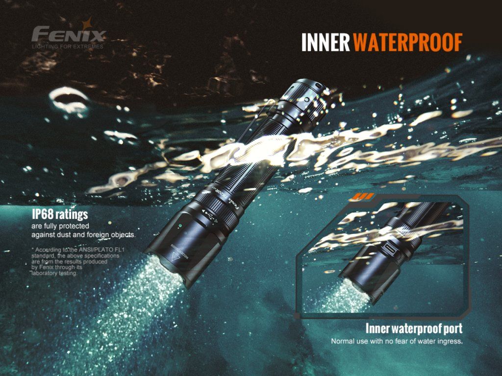 Fenix TK20R V2.0 — vnútorná vodeodolná konštrukcia s krytím IP68