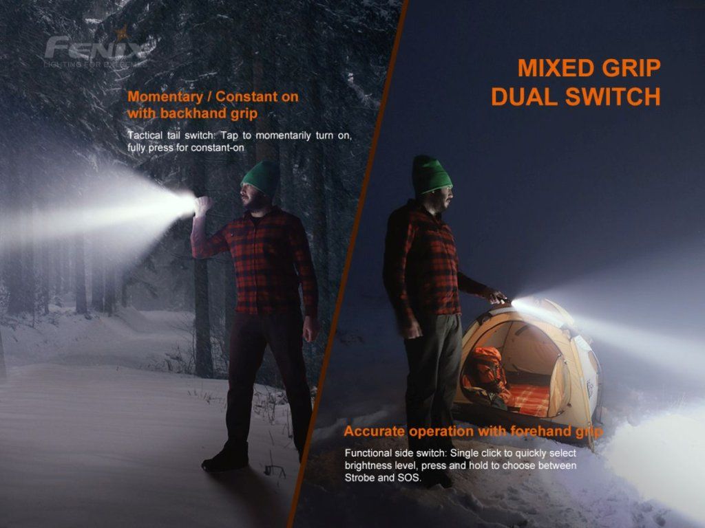 Fenix LD22 V2.0 — duálny spínač a pohodlný úchop pri hornom aj spodnom držaní