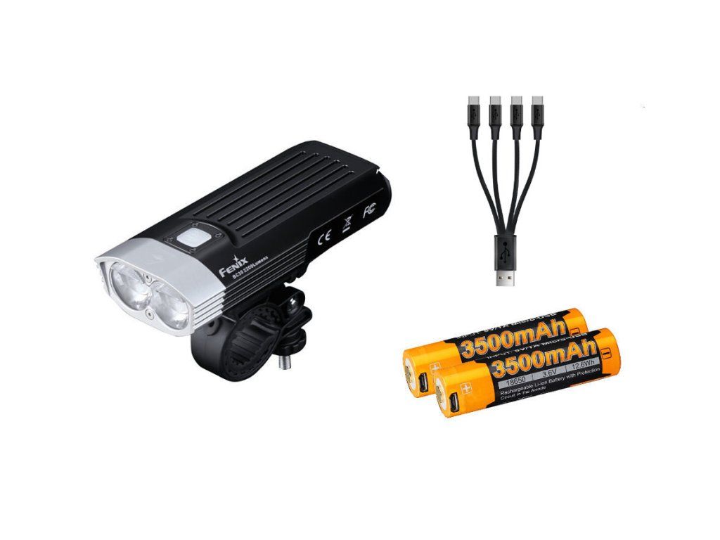 Sada Fenix BC30 V2.0 so svetlom na bicykel, dvoma nabíjacími batériami 3500 mAh a USB káblom