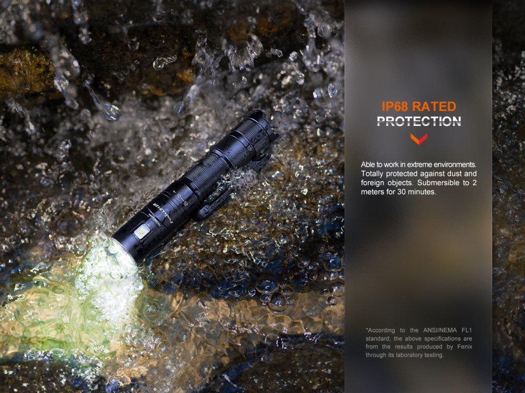 Fenix LD12R — krytie IP68, odolá vode aj ponoreniu do 2 m
