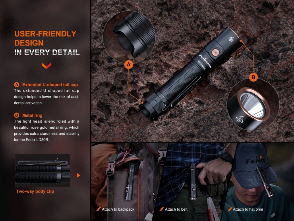 Fenix LD30R — premyslený dizajn do detailu: obojsmerná klipsa a kovový krúžok