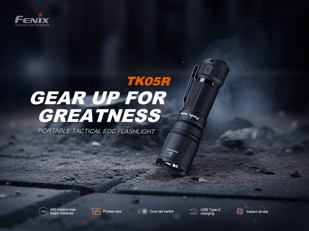 Fenix TK05R — hladký reflektor, Osram CSLPM1.TG, 50 600 cd, 450 m dosvit