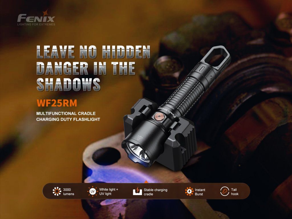 Fenix WF25RM — bočný pohľad na robustné hliníkové telo s protišmykovým ryhovaním