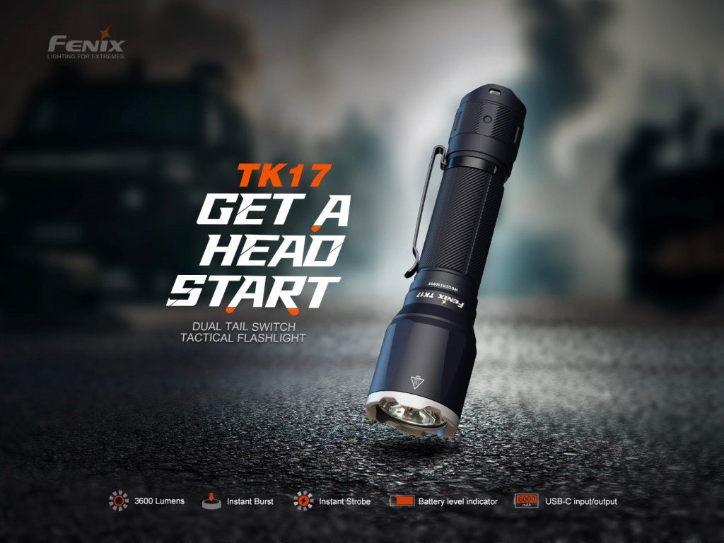 Fenix TK17 — dvojitý forward clicky spínač, wolframové hroty, taktická baterka
