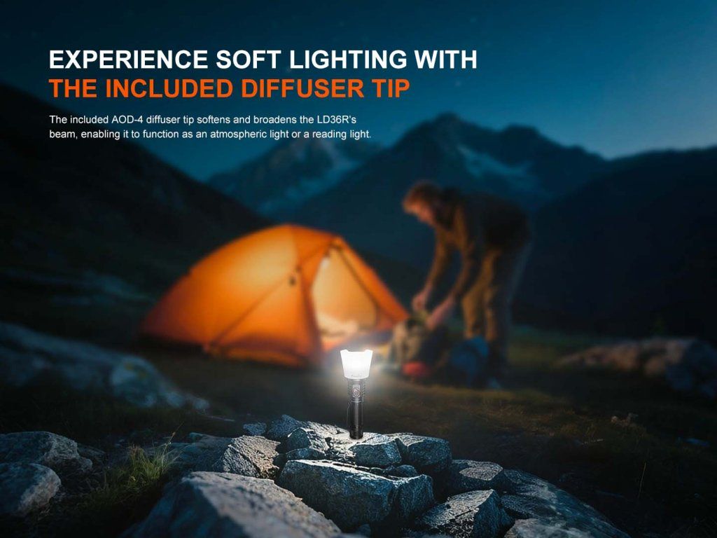 Fenix LD36R — priložený difúzor zmäkčí svetlo a premení baterku na lampáš