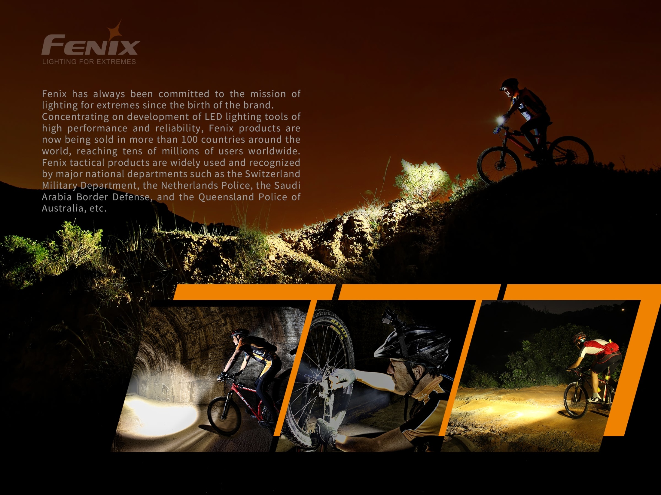 Fenix — svetlá pre extrémne podmienky, predávané vo viac než 100 krajinách, na fotografii nočná jazda horských cyklistov
