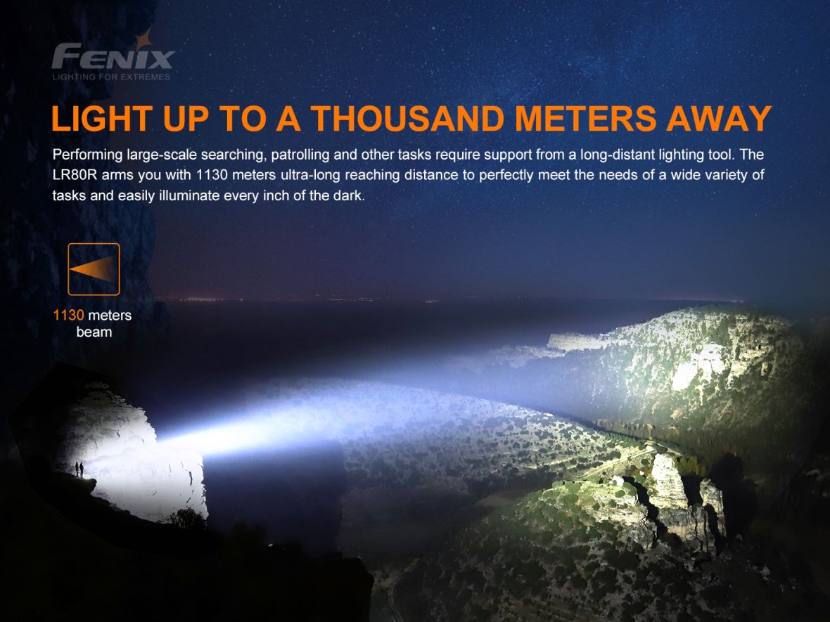 Fenix LR80R osvetľuje nočnú krajinu do vzdialenosti až 1130 metrov