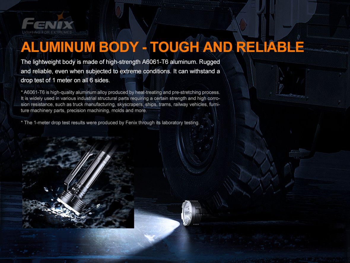 Fenix LR80R telo z leteckého hliníka A6061-T6 s tvrdou anodizáciou Type III