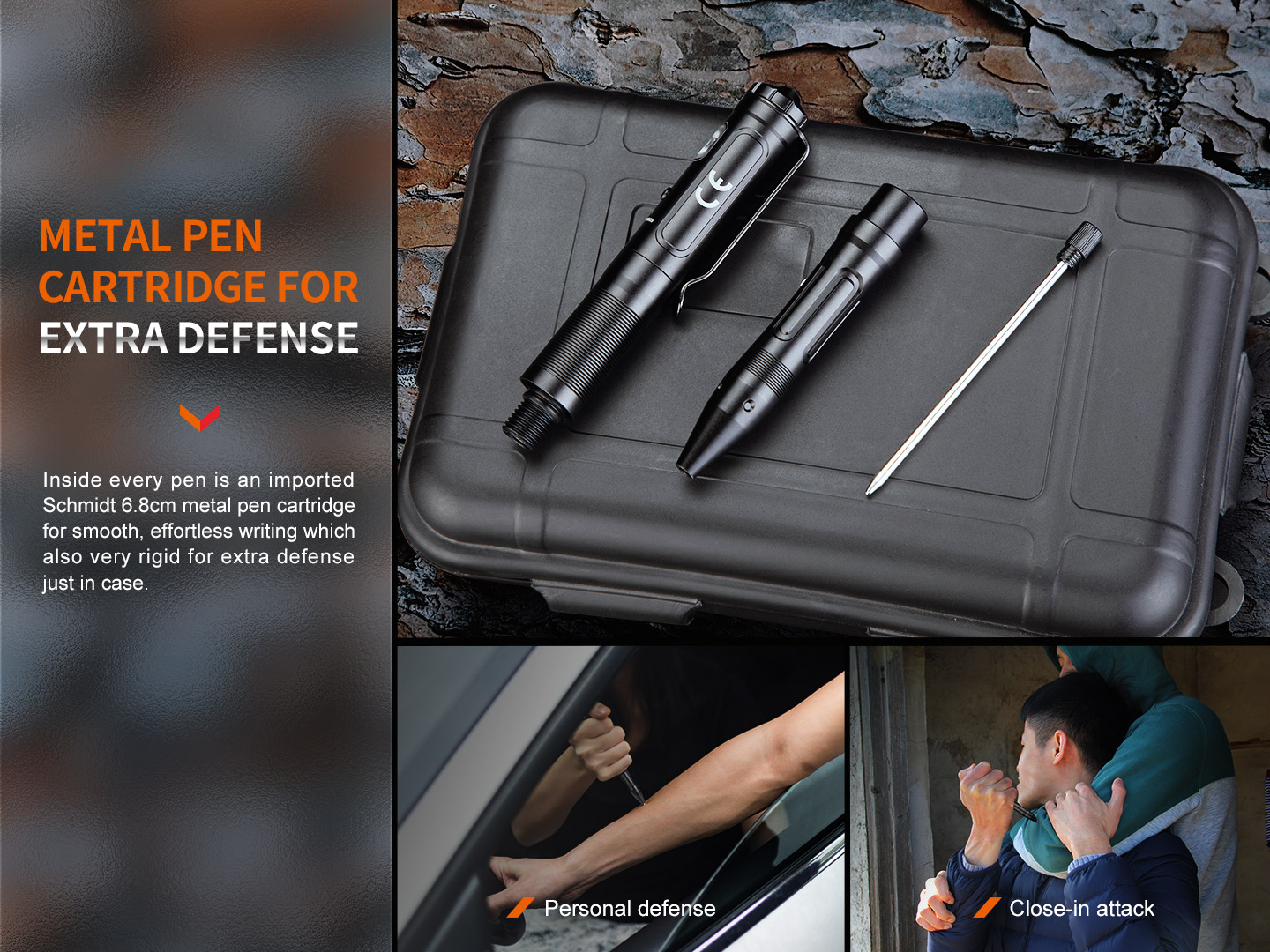 Fenix T6 — kovová náplň Schmidt 6,8 cm a pevné telo pera pre prípad nutnej obrany