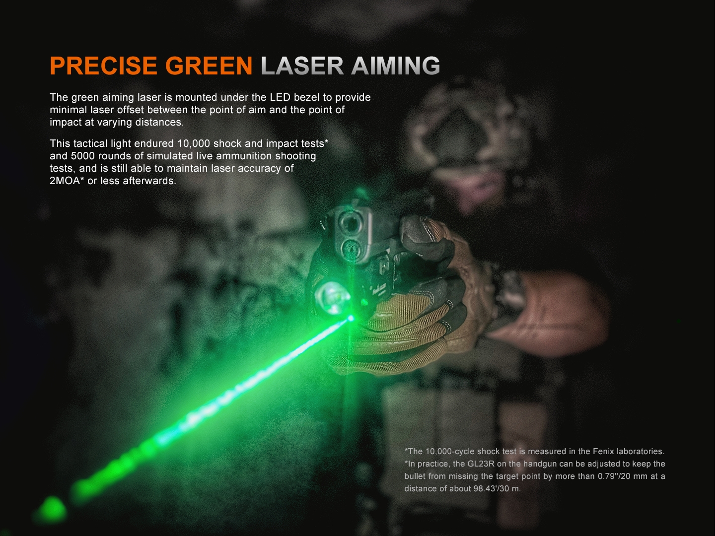 Fenix GL23R — zelený laserový zameriavač pod LED bezelom pre presné mierenie