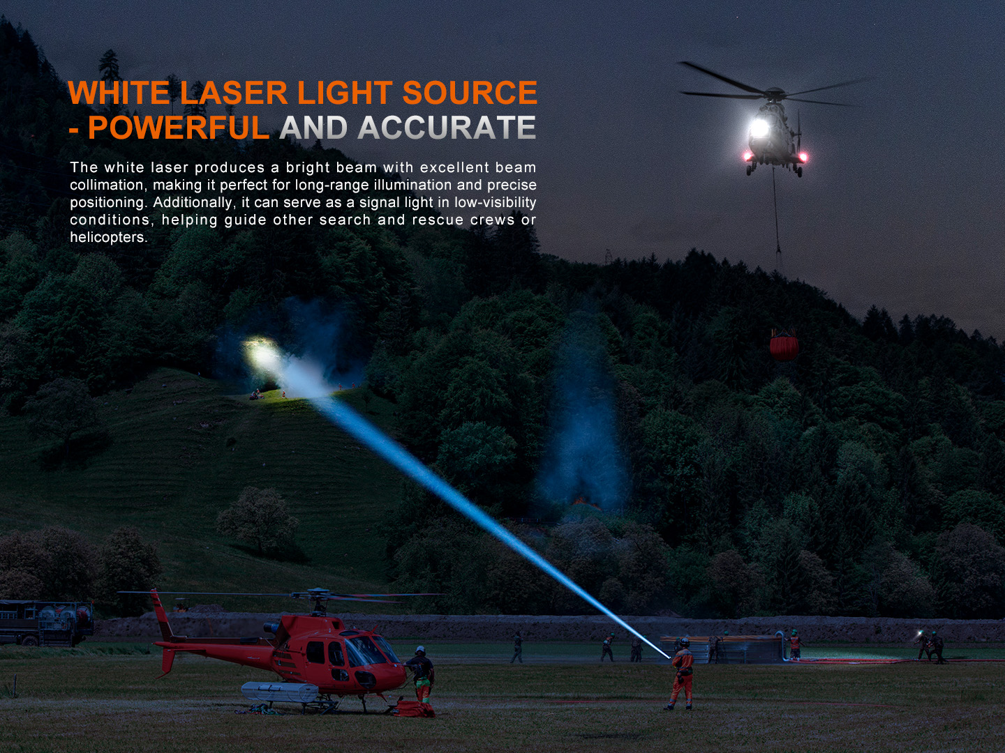 Fenix LR36R presný biely laserový lúč pri pátracej akcii v teréne