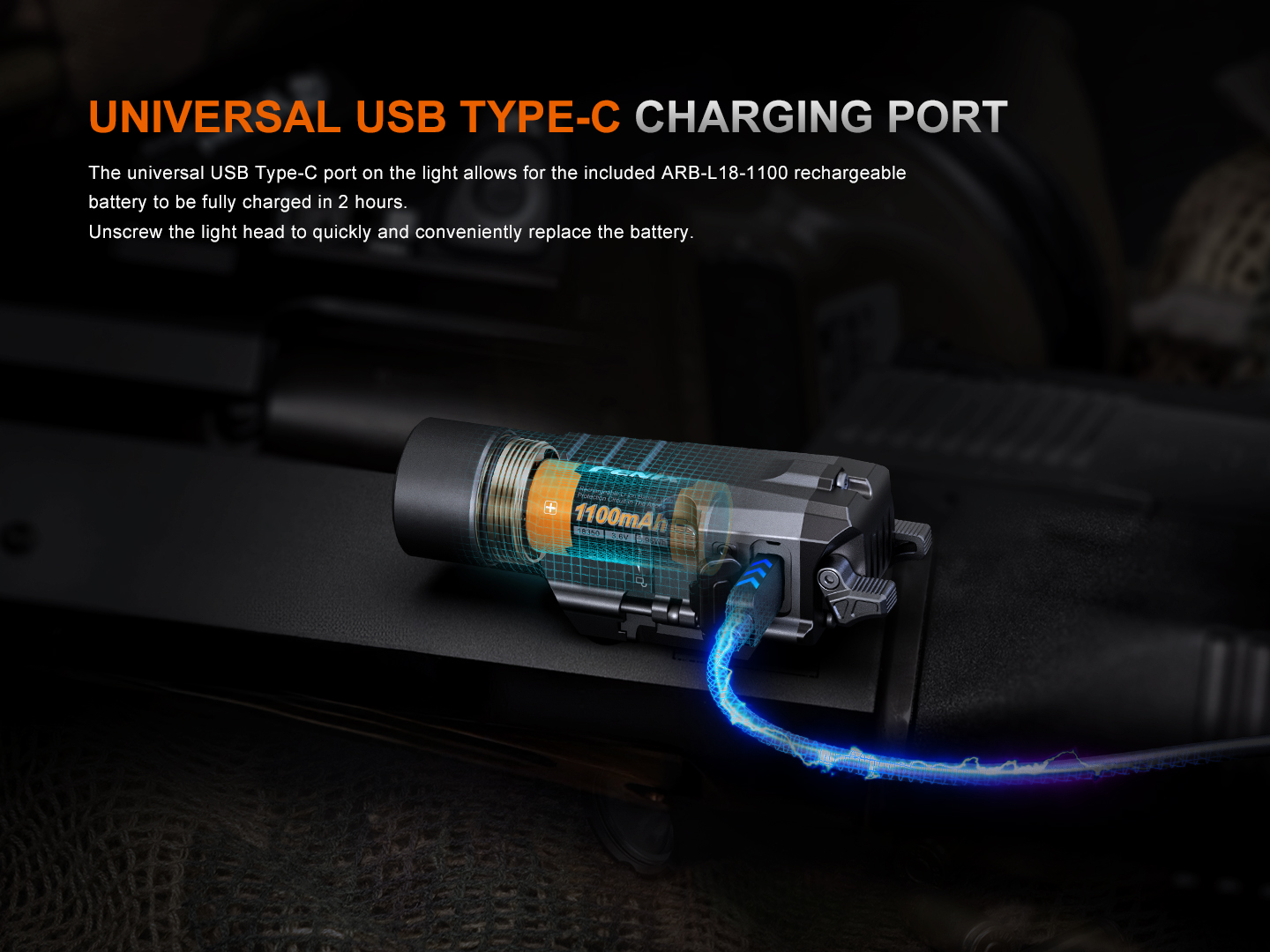 Fenix GL19R V2.0 — USB-C nabíjanie vymeniteľného akumulátora 18350 priamo vo svietidle