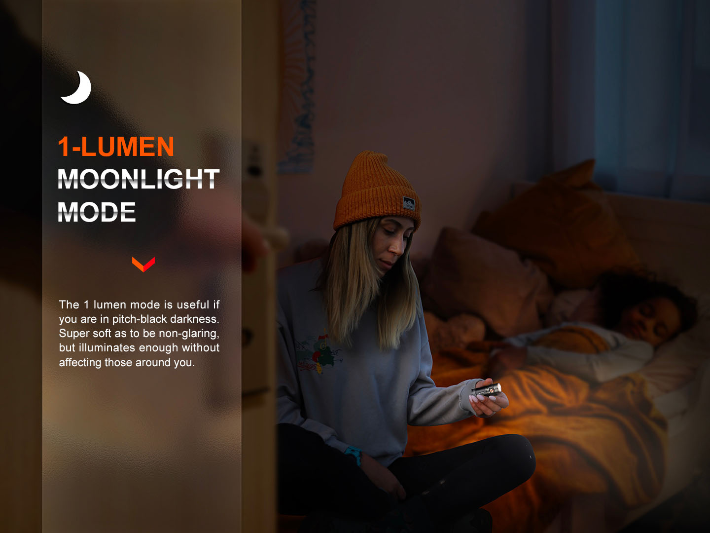Fenix E18R V2.0 — Moonlight režim 1 lúmen na čítanie a nočnú orientáciu bez oslnenia
