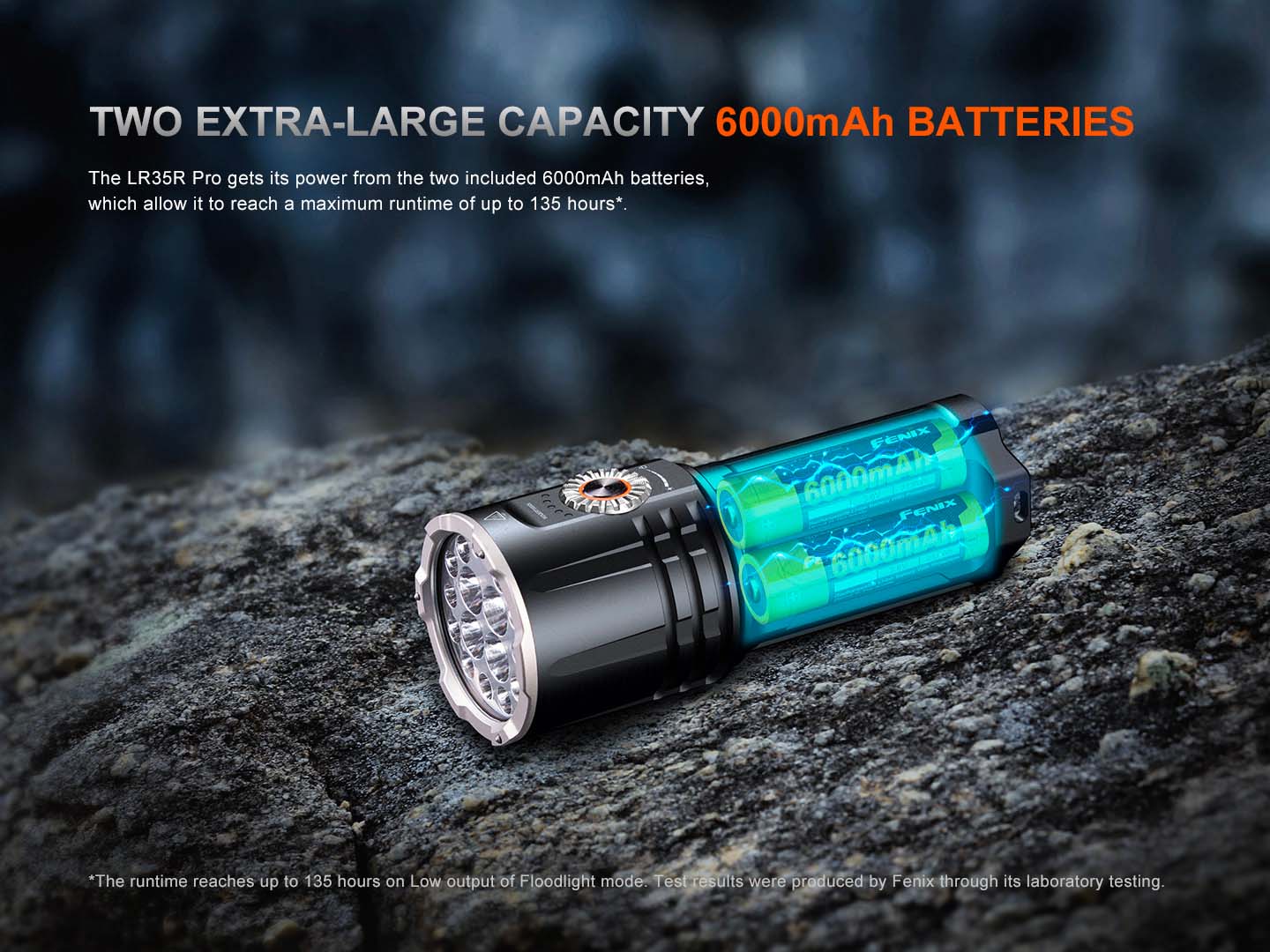Fenix LR35R Pro dva vymeniteľné akumulátory 21700 s kapacitou 6000 mAh a výdržou až 135 hodín