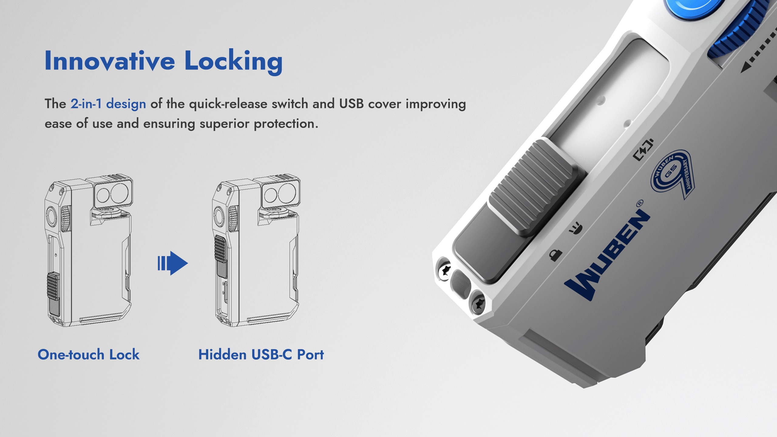 Wuben G5 White – inovatívny 2-v-1 zámok spínača a krytka skrytého USB-C portu