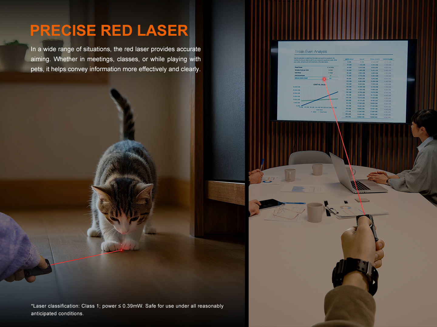 Fenix E06R — červený laser Class 1 na ukazovanie pri prezentáciách a hru so zvieratami
