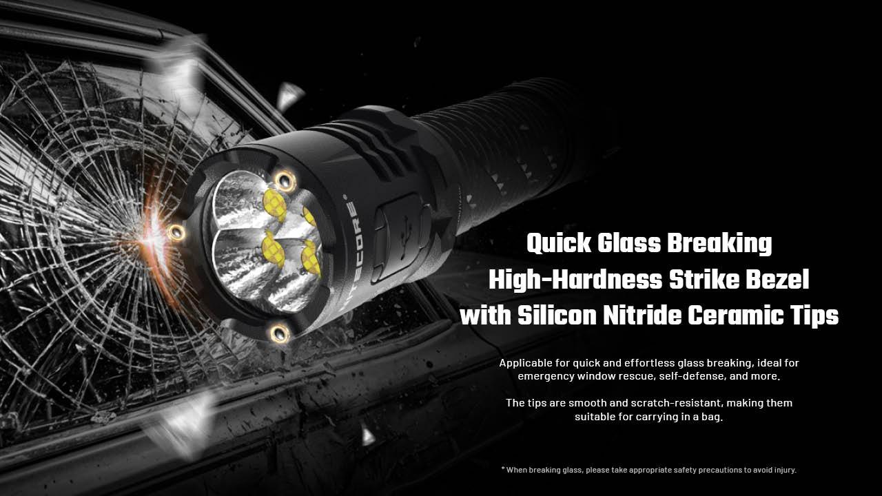 Nitecore P27iX — oceľový úderový rám s keramickými hrotmi na núdzové rozbitie okna auta jedným úderom