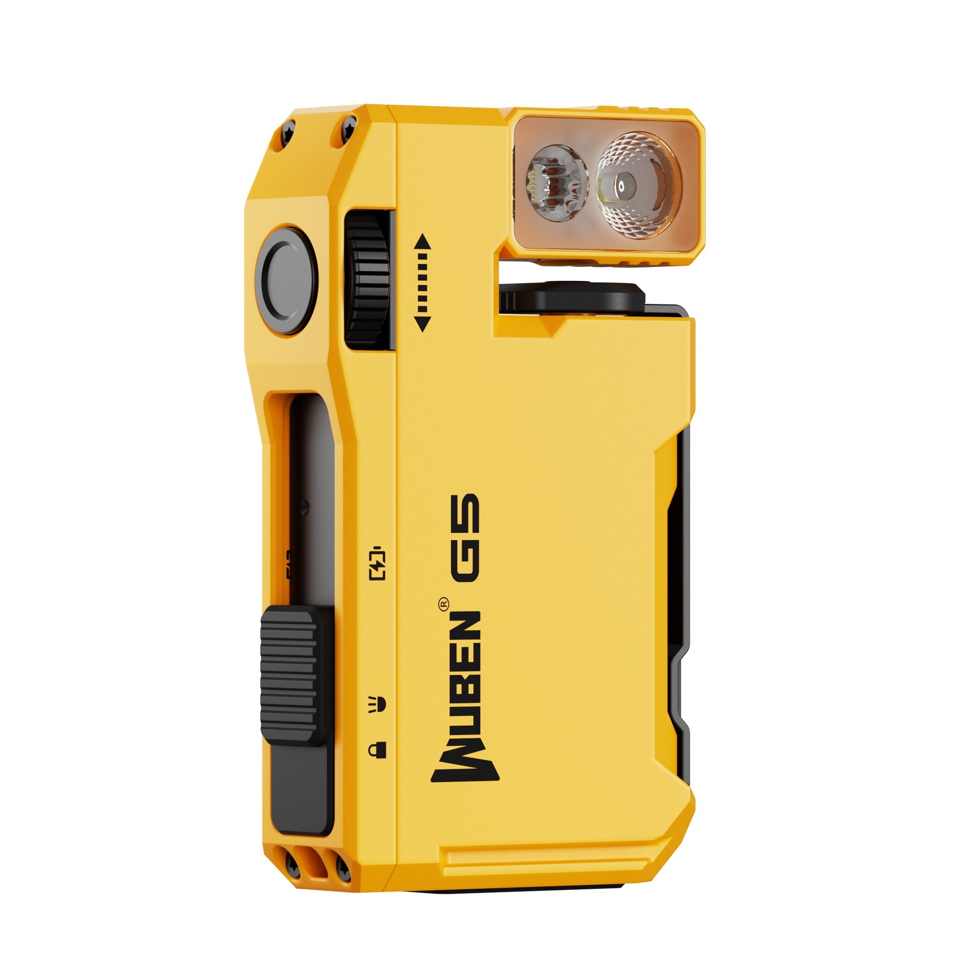 Wuben G5 Yellow stojaca na otočnej hlave ako mini lampáš s nasmerovaným svetlom
