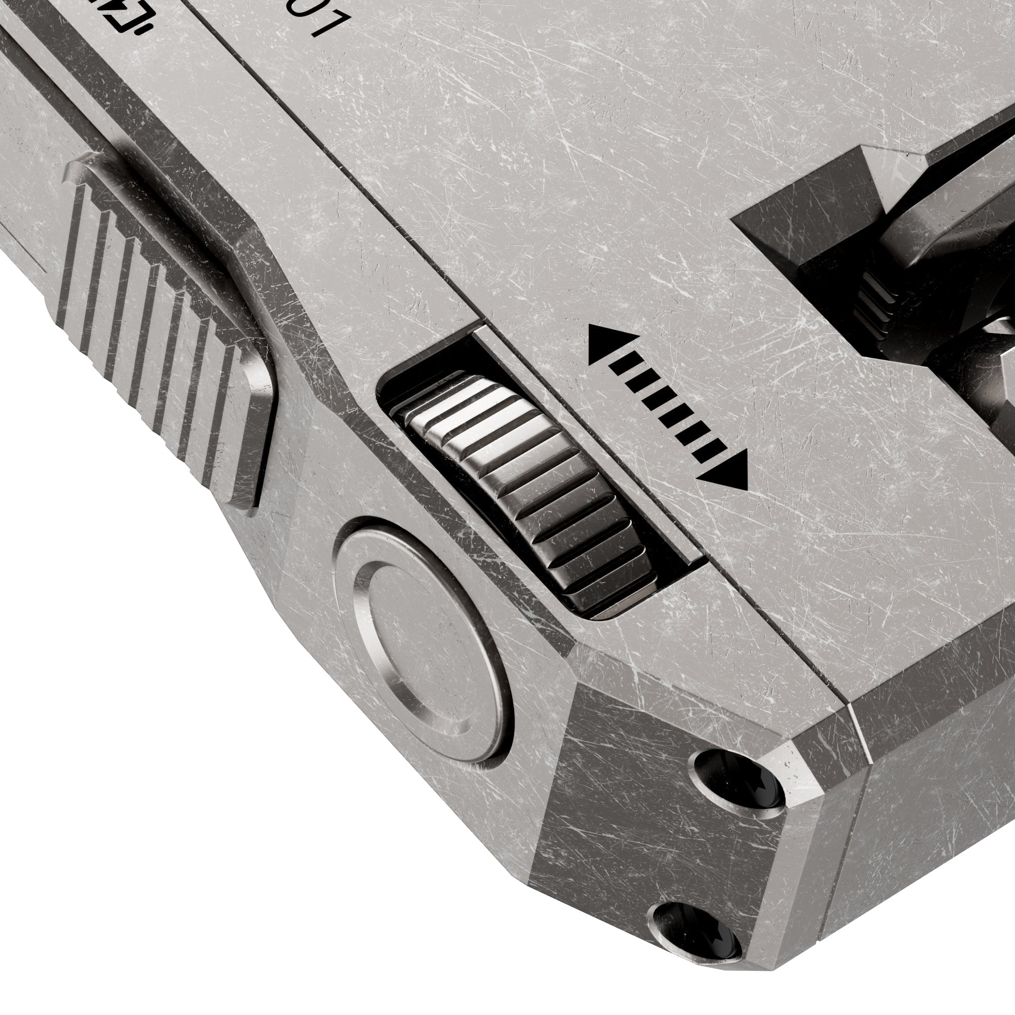 Detail ručného povrchu Stonewash na titánovom tele Wuben G5 Titanium