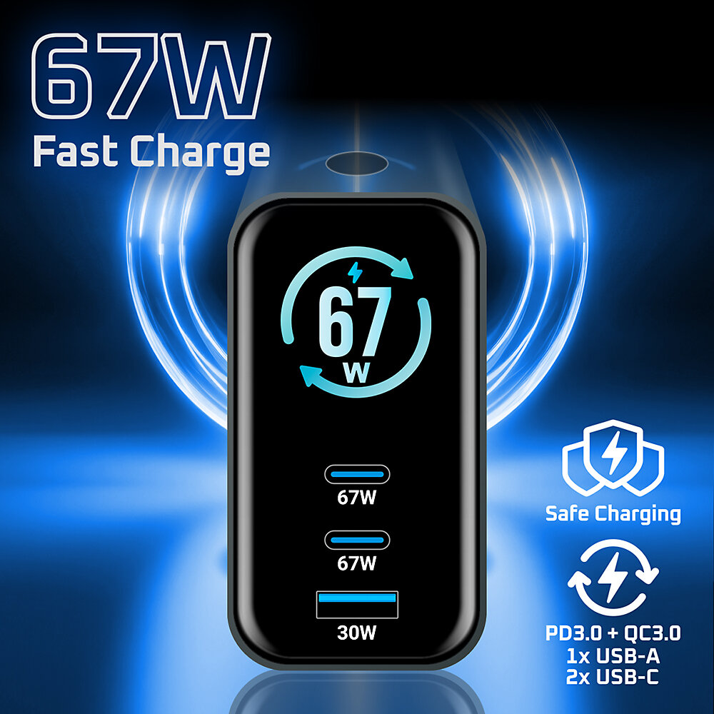 everActive SC-670Q PRO GaN nab&iacute;jačka &ndash; r&yacute;chle nab&iacute;janie 67 W cez USB-C Power Delivery a QC