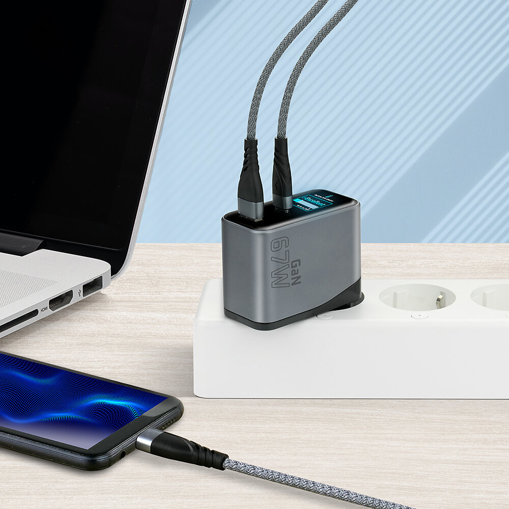 everActive SC-670Q PRO GaN nab&iacute;jačka 67 W nab&iacute;ja notebook a telef&oacute;n s&uacute;časne v predlžovačke